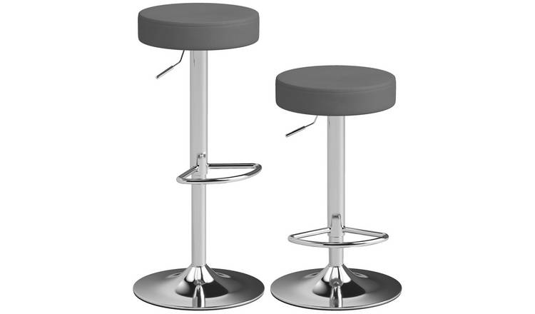HOMCOM Set of 2 PU Leather Bar Stools with Footrest - Grey
