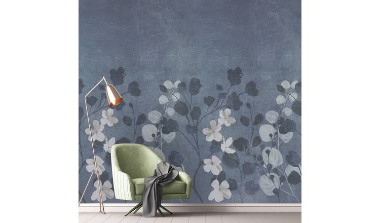 Grandeco Concrete 3 lane Repeatable Textured Wallpaper Mural  - Blue
