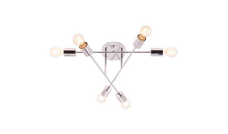 Happy Homewares Industrial Polish Chrome with Straight Ceiling Light - 57cm