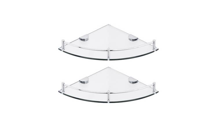 Living and Home 2Pcs Wall Mounted Glass Corner Shower Caddy - Silver