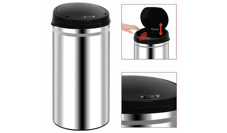 Walplus Stainless Steel Automatic Sensor Dustbin 50 L - Silver - 30.5 x 81.5 cm