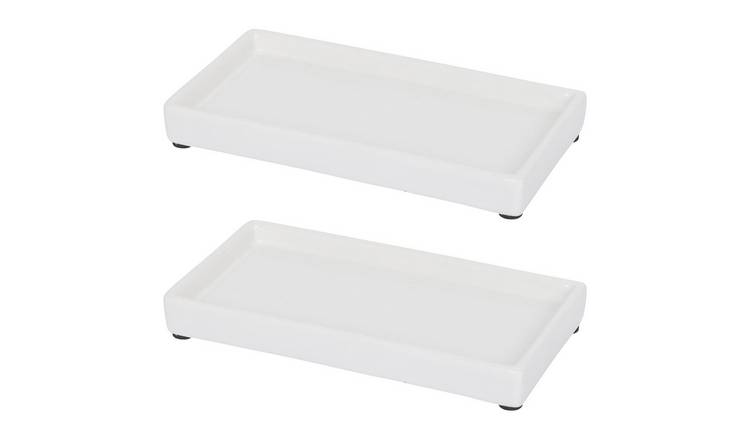Harbour Housewares Ceramic Soap Dispenser Trays - White - Pack of 2