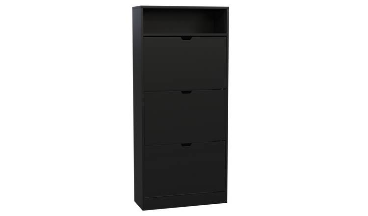Vida Designs 3 Drawer Shoe Cabinet With Shelf - Black