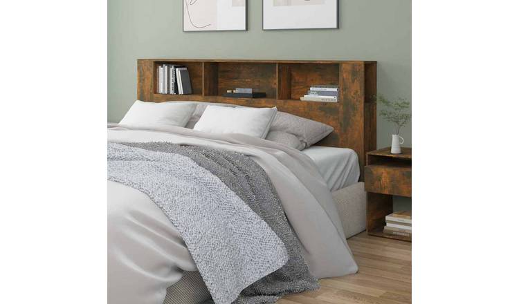 Walplus Engineered Wood Headboard Cabinet - Dark Oak - 200 x 18.5 x 104.5 cm