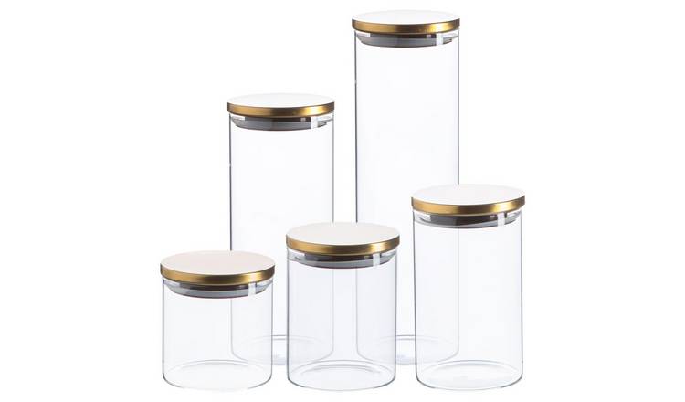 Argon Tableware 5pc Scandi Storage Jar Set with Metallic Lids - Gold