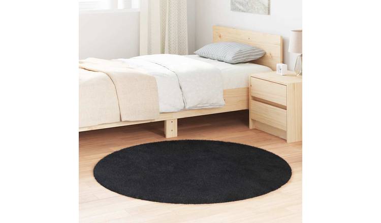 Walplus Navarra Round Polyester Rug - Black - 120 x 120cm