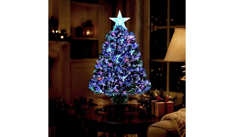 VeryMerry Fibre Optic Pre-Lit Christmas Tree with Timer Lights - 2FT