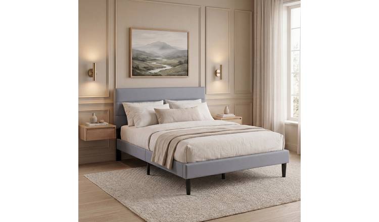 Vida Designs Vandura King Linen Fabric Bed With Mattress - Light Grey
