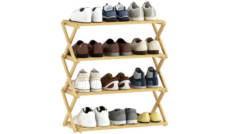 HOMCOM 4 Tier Bamboo Folding Shoe Rack - Natural