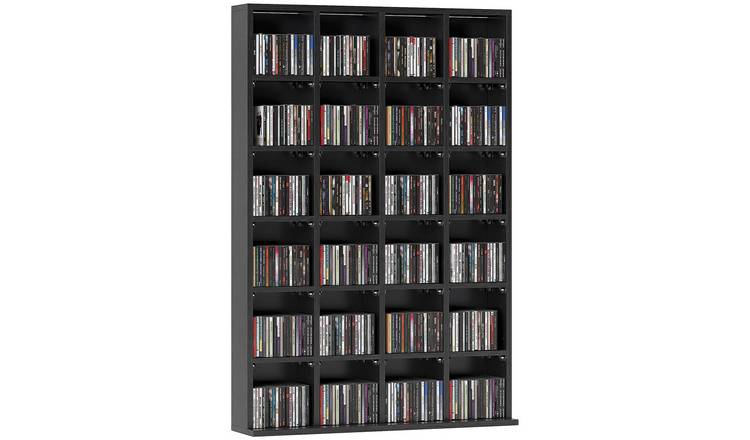 HOMCOM Wooden Media Storage Shelf with Adjustable Shelves - Black