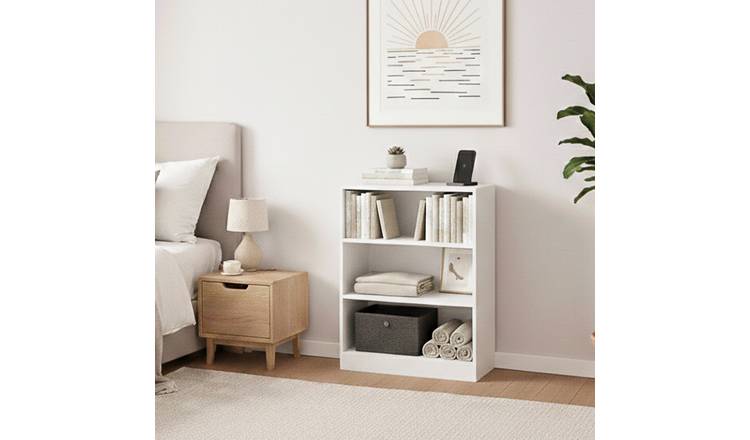 Vida Designs Cambridge 3 Tier Low Freestanding Bookcase - White