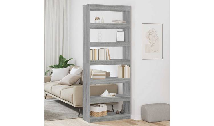 Walplus Engineered Wood Book Cabinet - Grey and Oak - 80 x 30 x 198 cm