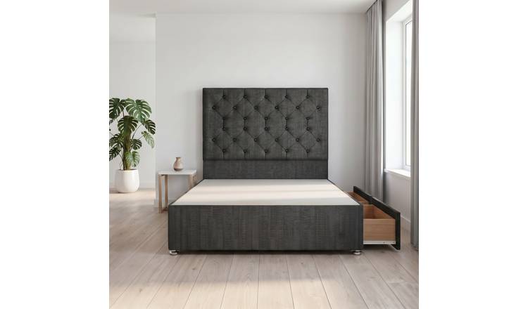 Somnior Diamante Tweed 3FT Single 2 Drawer Divan Bed Base - Charcoal