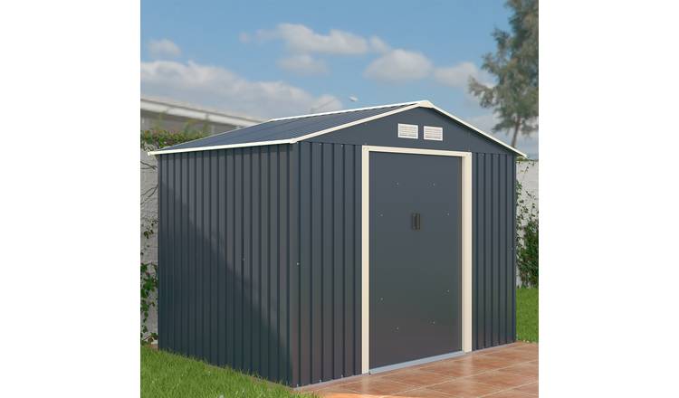 Charles Bentley 8ft x 6ft Metal Garden Storage Shed Zinc Floor Frame - Grey