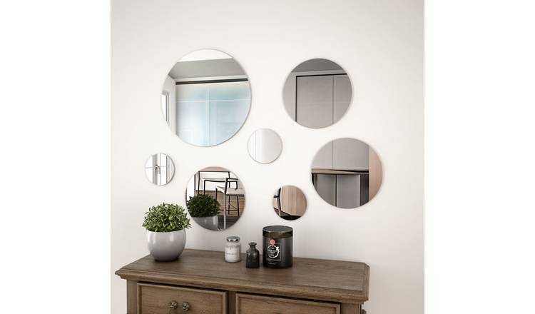 Walplus Pack of 7 Round Glass Wall Mirror - Silver