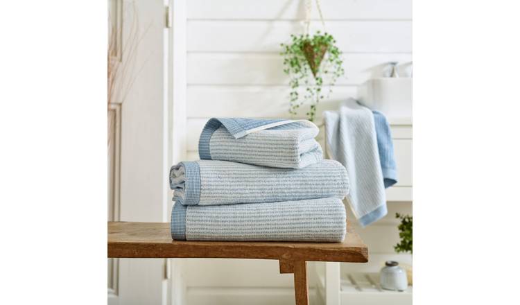 Deyongs Willow Weave Stripe Cotton Hand Towel - Blue