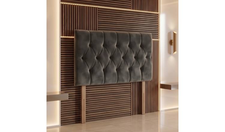 Somnior Chester Velvet Small Double 30" Upholstered Headboard - Charcoal