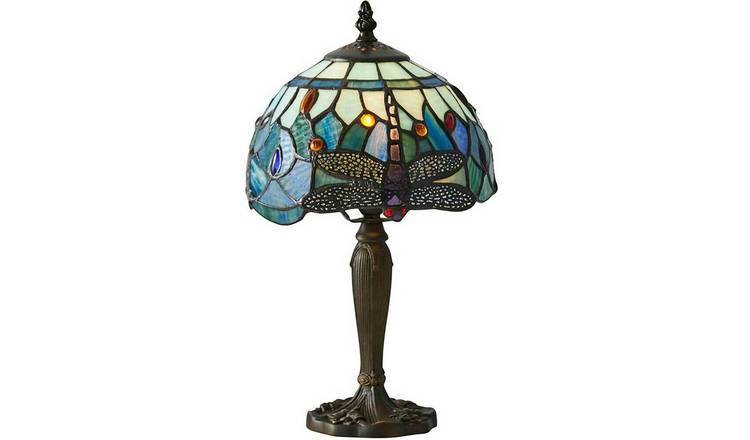 Loops Direct Tiffany and Die Cast Zinc Alloy Table Lamp - Dark Bronze and Blue