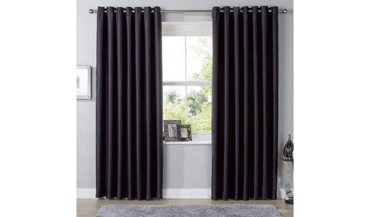 New Edge Blinds Black Blackout Eyelet Curtains - 117cm x 137cm