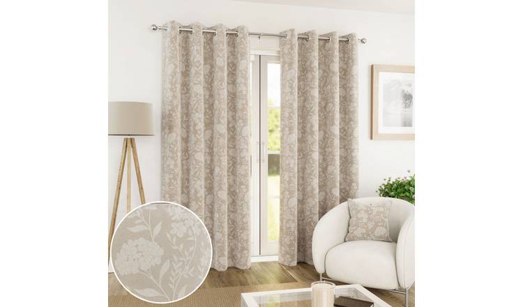 Enhanced Living Cuba Floral Blackout Eyelet Curtains - 117 x 137cm - Cream