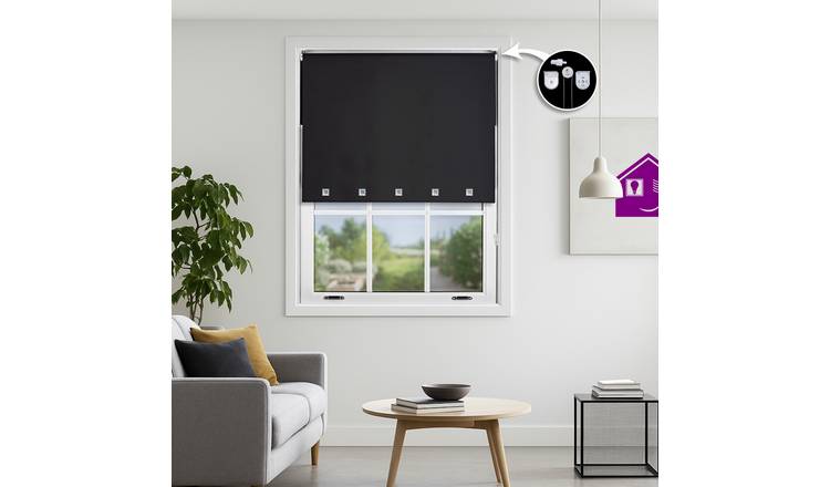 Furnished Black Blackout Roller Blind Square Eyelets - 220 x 165cm