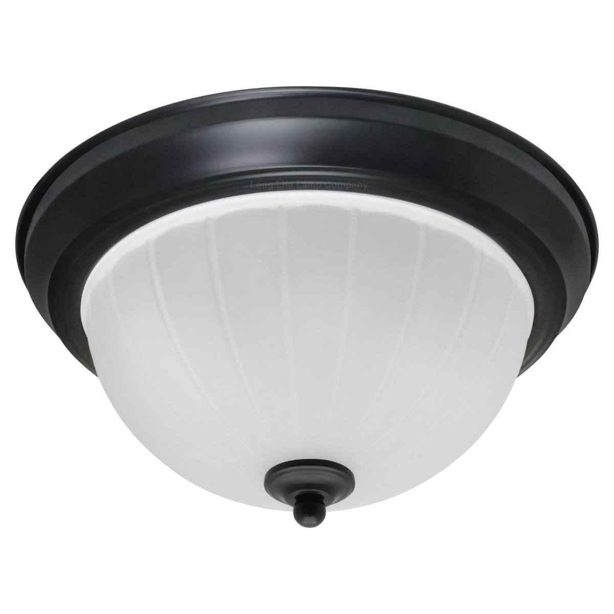 Energy Light Bulbs Textured Frosted Glass Flush Ceiling Light IP44 - Black - Image 1
