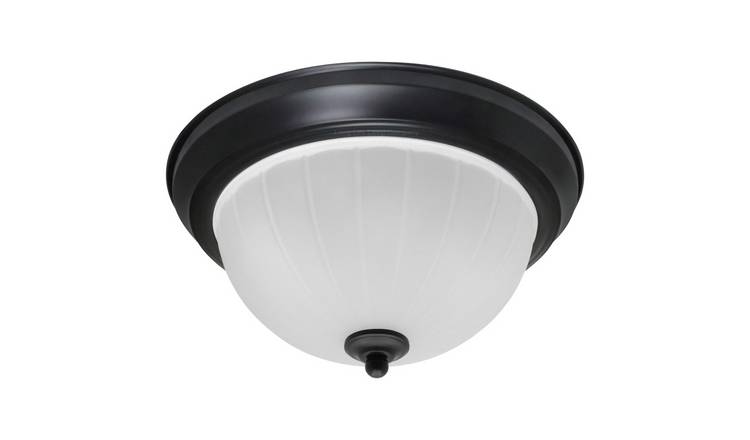 Energy Light Bulbs Textured Frosted Glass Flush Ceiling Light IP44 - Black