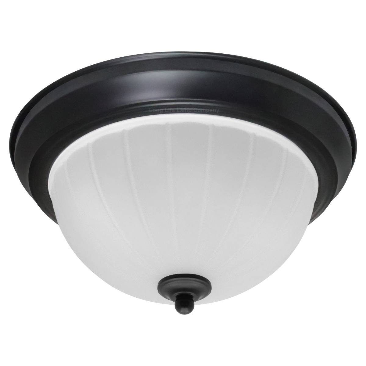 Energy Light Bulbs Textured Frosted Glass Flush Ceiling Light IP44 - Black - Image 1