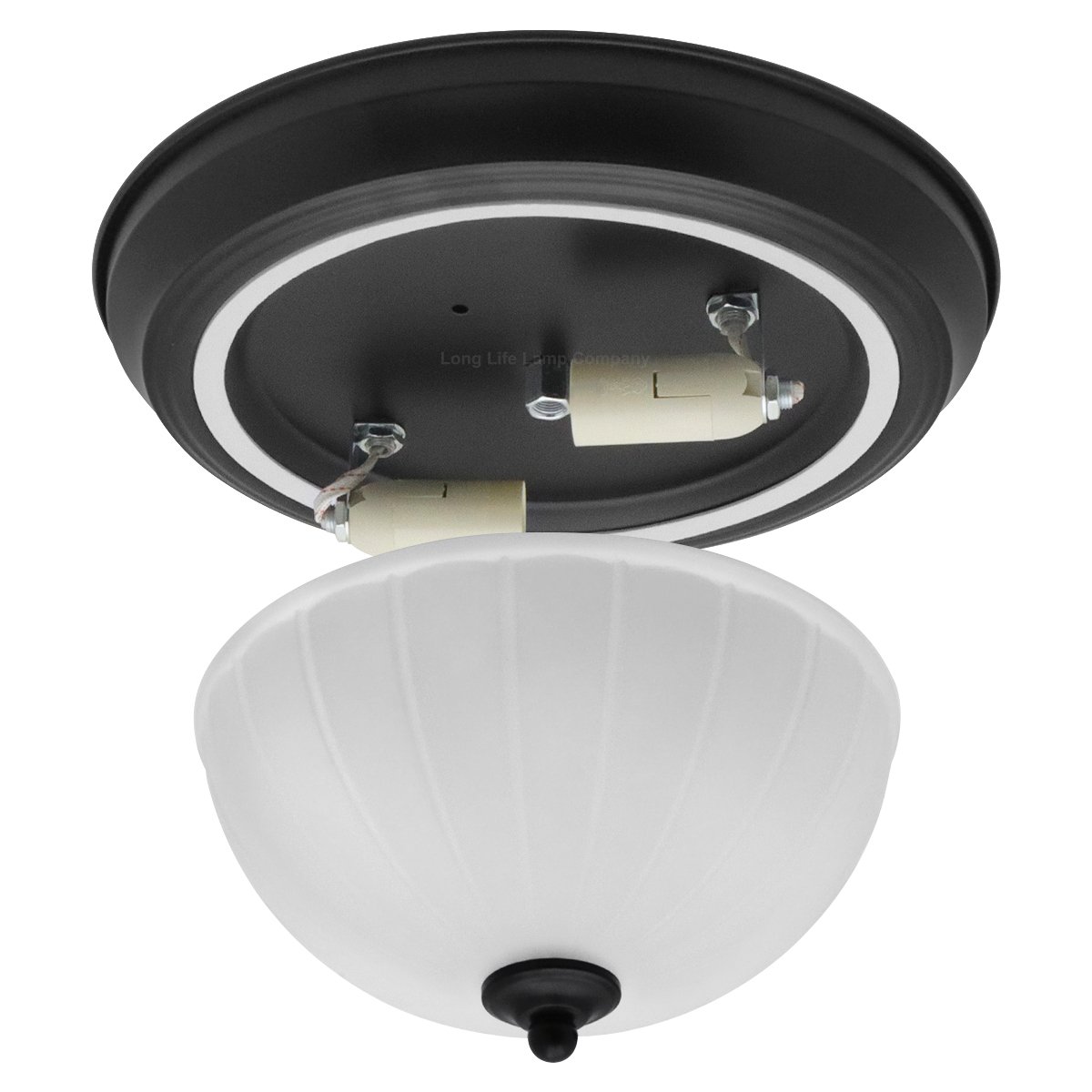 Energy Light Bulbs Textured Frosted Glass Flush Ceiling Light IP44 - Black - Image 3