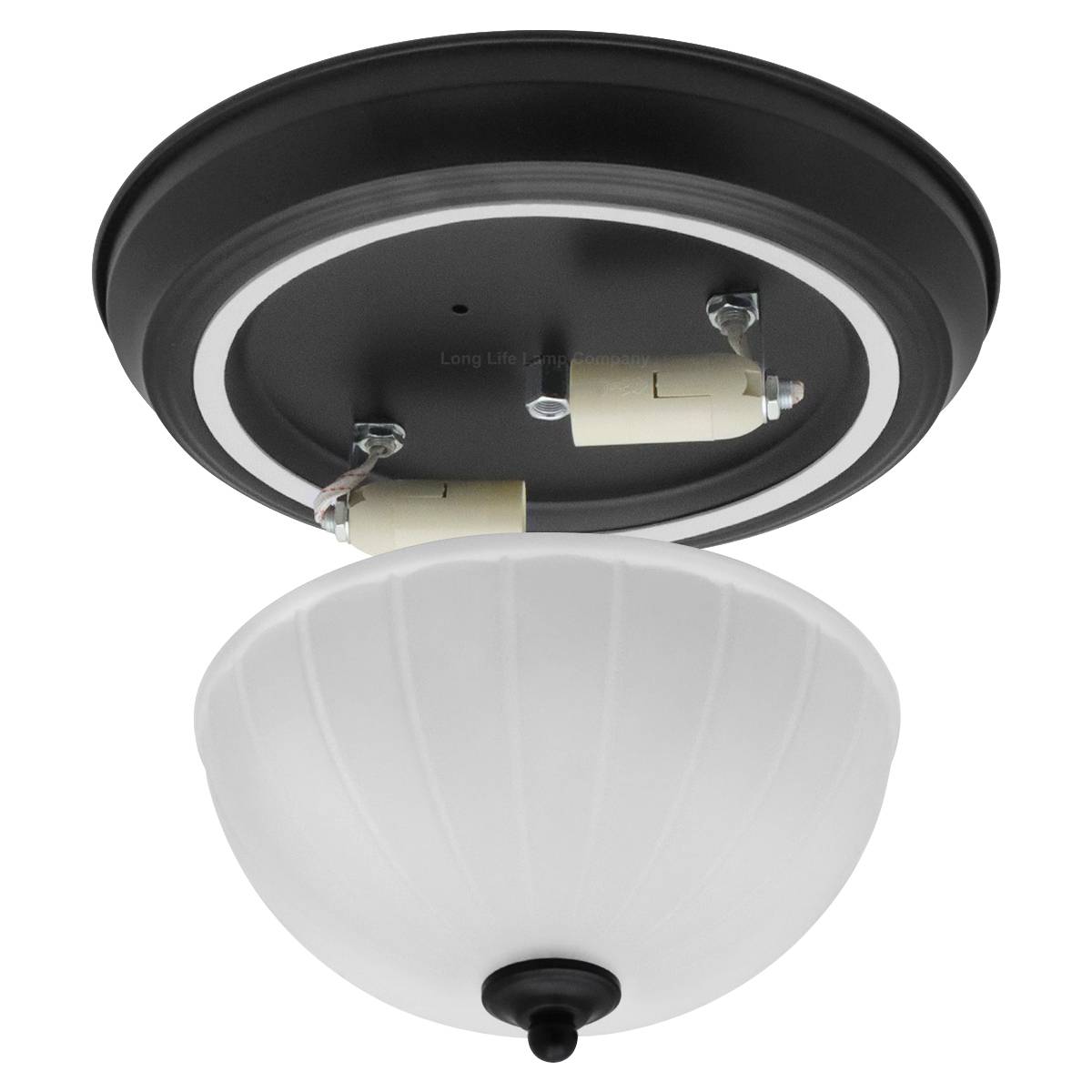 Energy Light Bulbs Textured Frosted Glass Flush Ceiling Light IP44 - Black - Image 3
