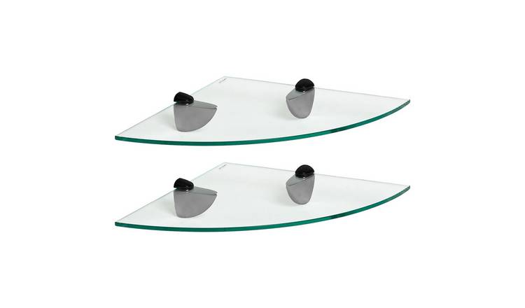Harbour Housewares Floating Glass Bathroom Corner Shelf - 2x Black - 30 x 30cm
