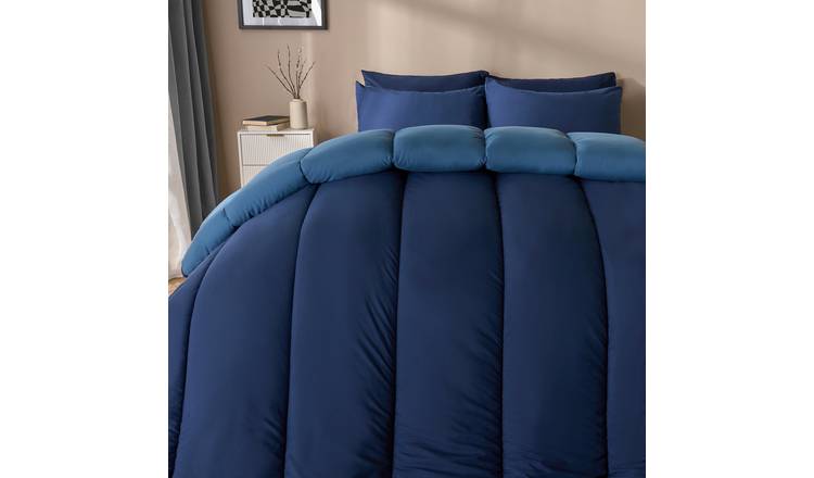OHS Reversible 10.5 Tog Coverless Duvet Set Bedding Navy/Blue - Single