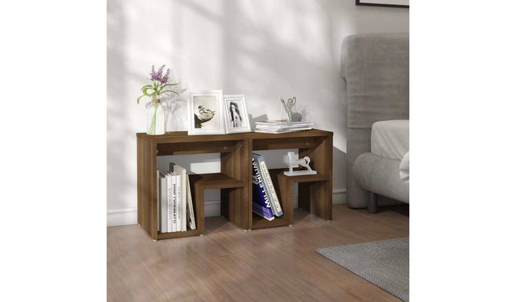 Walplus Pack of 2 Engineered Wood Bed Cabinet - Dark Oak - 40 x 30 x 40 cm