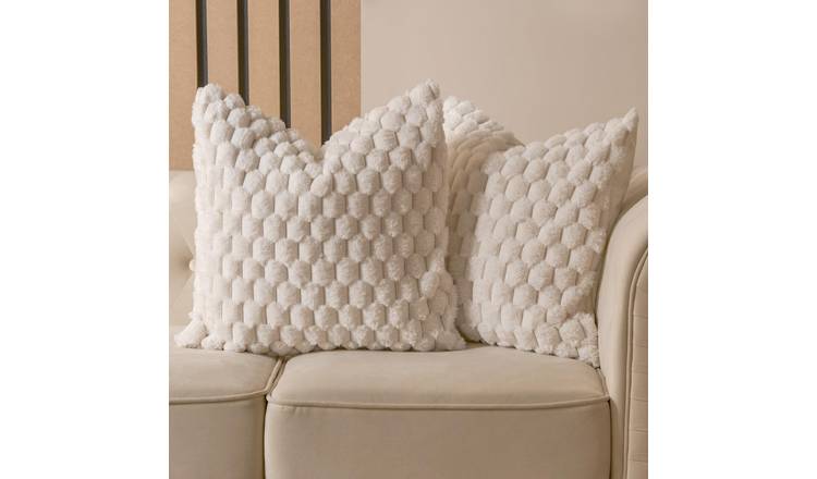 OHS 2 Pack Waffle Faux Fur Cushion Covers 45 x 45cm - Cream