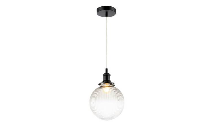 Happy Homewares Vintage in Matte Black with Glass Pendant Light - 20cm