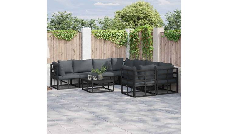 Walplus 8 Piece Metal Garden Sofa Set - Black - 283 x 283 x 71 cm
