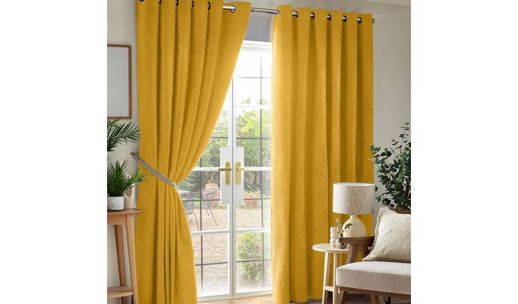 Luxury Living Chenille Blackout Eyelet Curtains 117cm x 183cm - Yellow