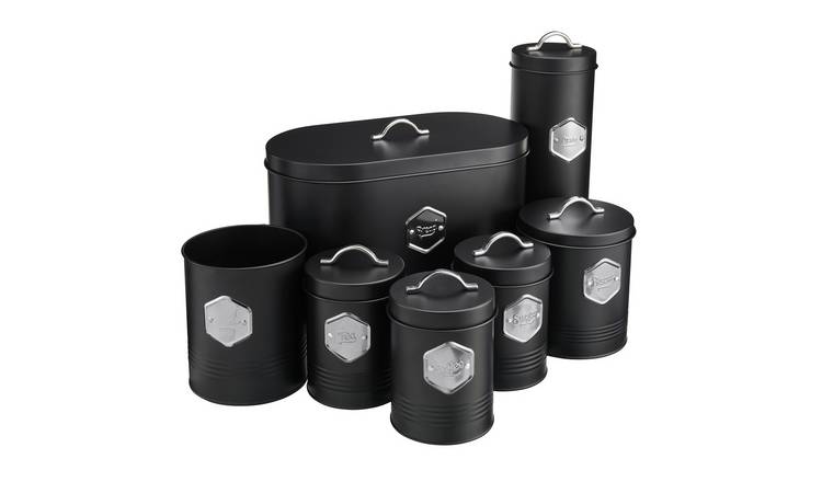 Cooks Professional 7 Piece Kitchen Cannister Storage Set - Black/Silver
