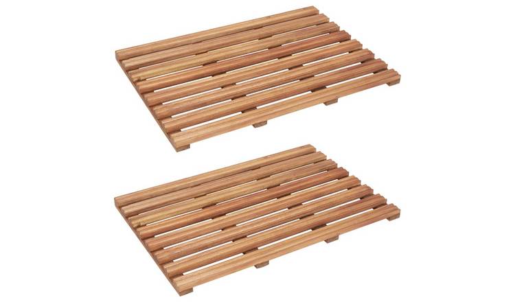 Walplus Pack of 2 Acacia Wood Bath Mats - 56 x 37 cm