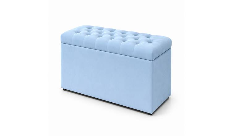 Comfy Deluxe Chesterfield Plush Velvet Storage Ottoman – Sky Blue