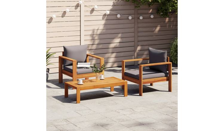 Walplus 3 Piece Solid Acacia Wood Garden Sofa Set - Grey - 100 x 50 x 27 cm