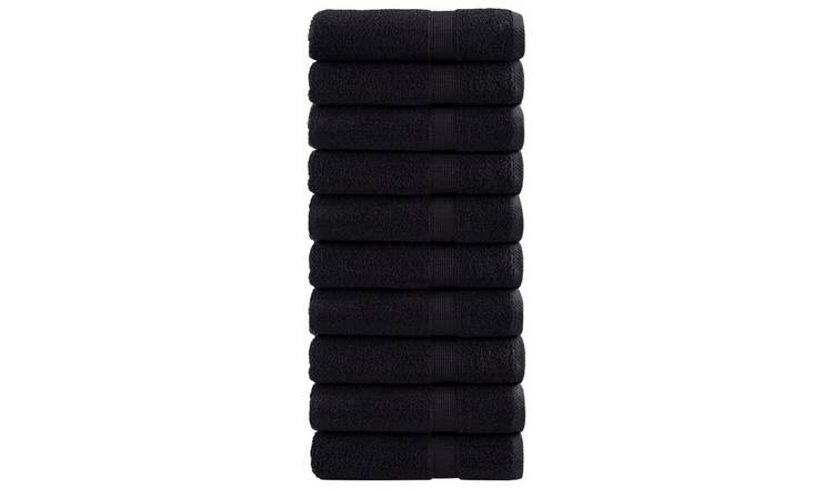 Walplus Pack of 10 Cotton Hand Towels - Black - 50 x 100 cm