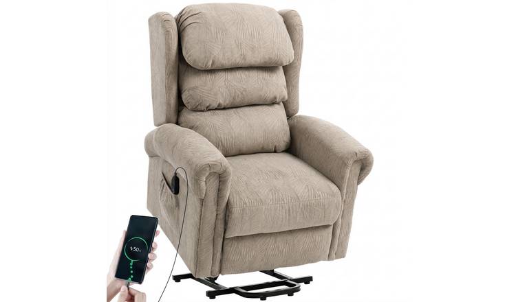 HOMCOM Velvet Electric Power Lift Recliner Chair - Khaki