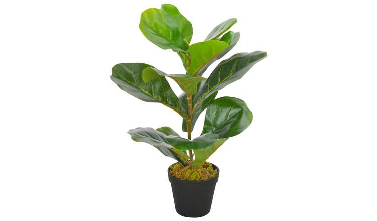 Walplus Artificial Plant Fiddle Leaves with Pot - Green and Brown - 45 cm