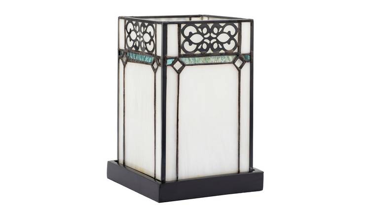 Happy Homewares Green 1920s Vintage Rectangular Tiffany Glass Table Lamp - 13cm