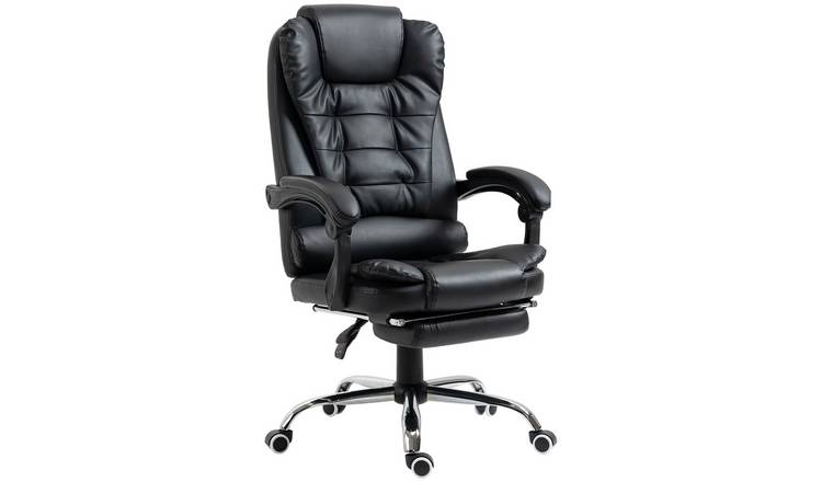 HOMCOM Faux Leather Swivel Reclining Office Chair with Footrest - Black