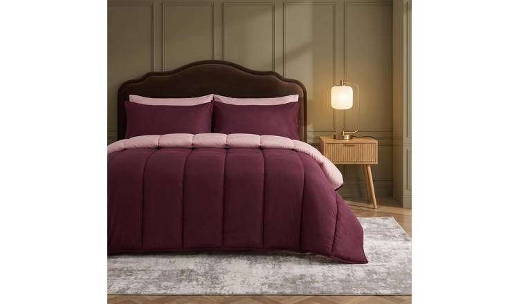 OHS Reversible 10.5 Tog Coverless Duvet Set Bedding - Plum/Blush - King