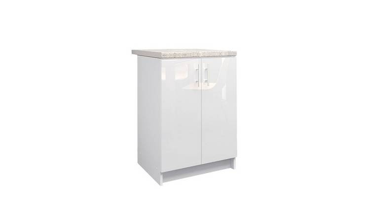 JD Greta 600mm Base Cabinet with 2 Doors & Worktop - White Gloss