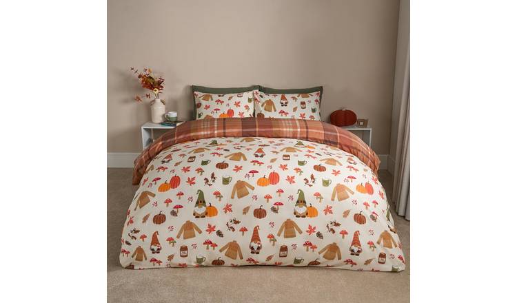 OHS Autumn Gonk Reversible Check Duvet Cover Set Beige - Single
