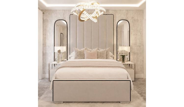 Bed Choices Herringbone Small Double Bed Frame Mattress & 80" Headboard Beige